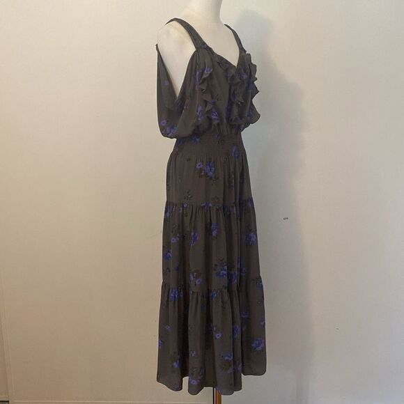 Rebecca Taylor Gray Silk Floral Maxi Dress Size 8 - Picture 5 of 12